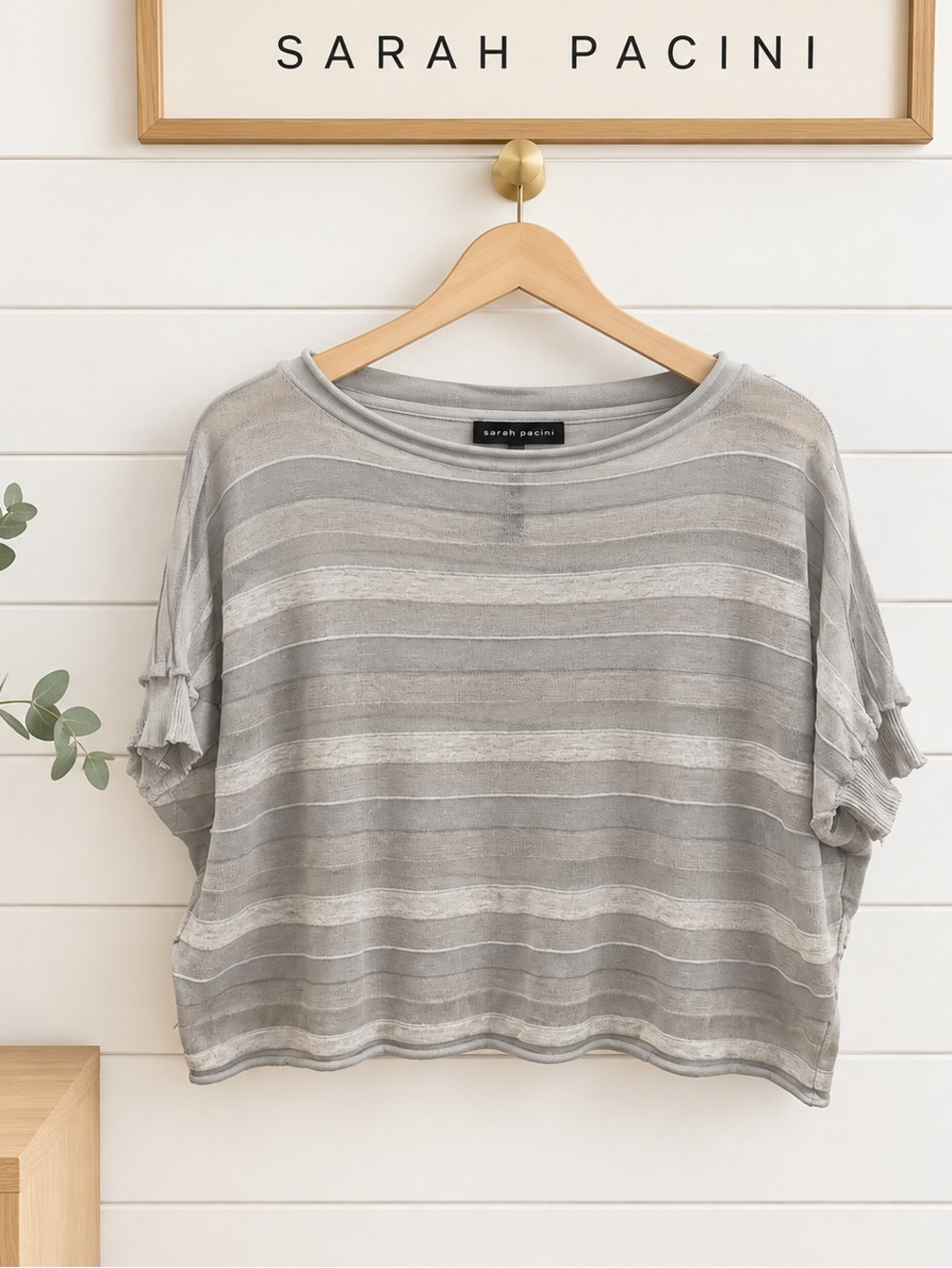 Sarah Pacini Sheer Striped Knit Top – Grey – One Size